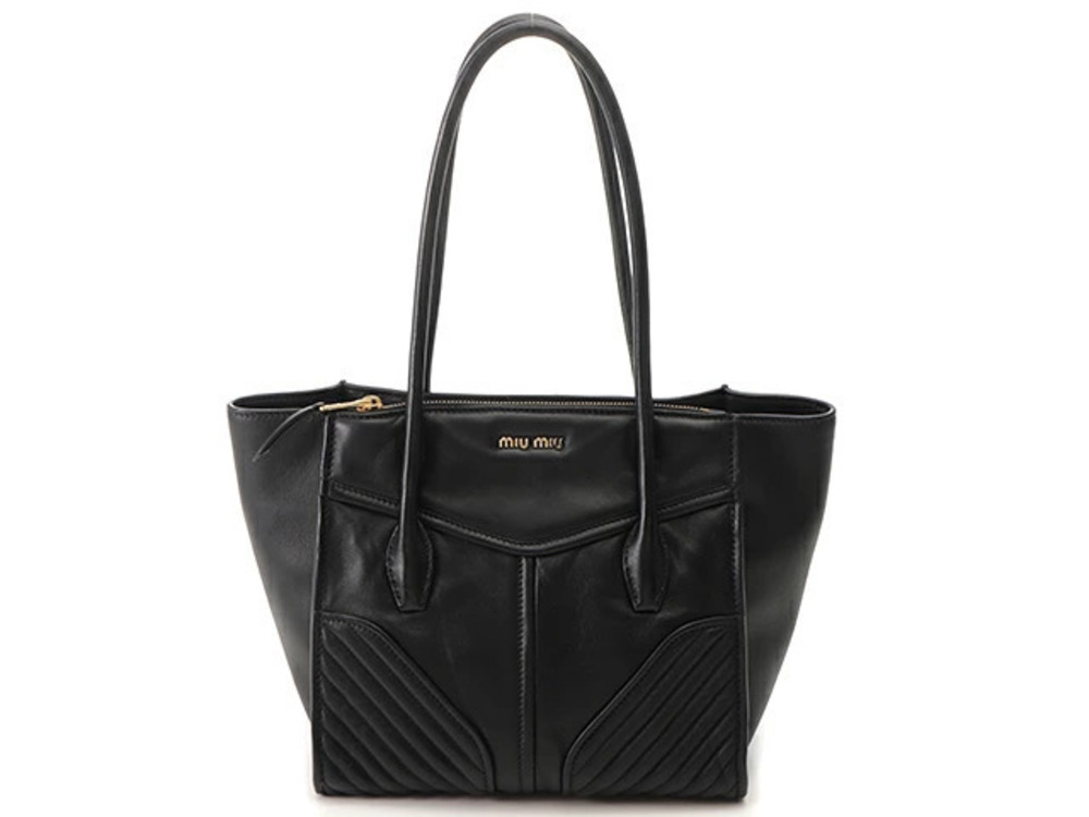 Miu Miu black leather Nappa Biker Tote Satchel quilted chevron